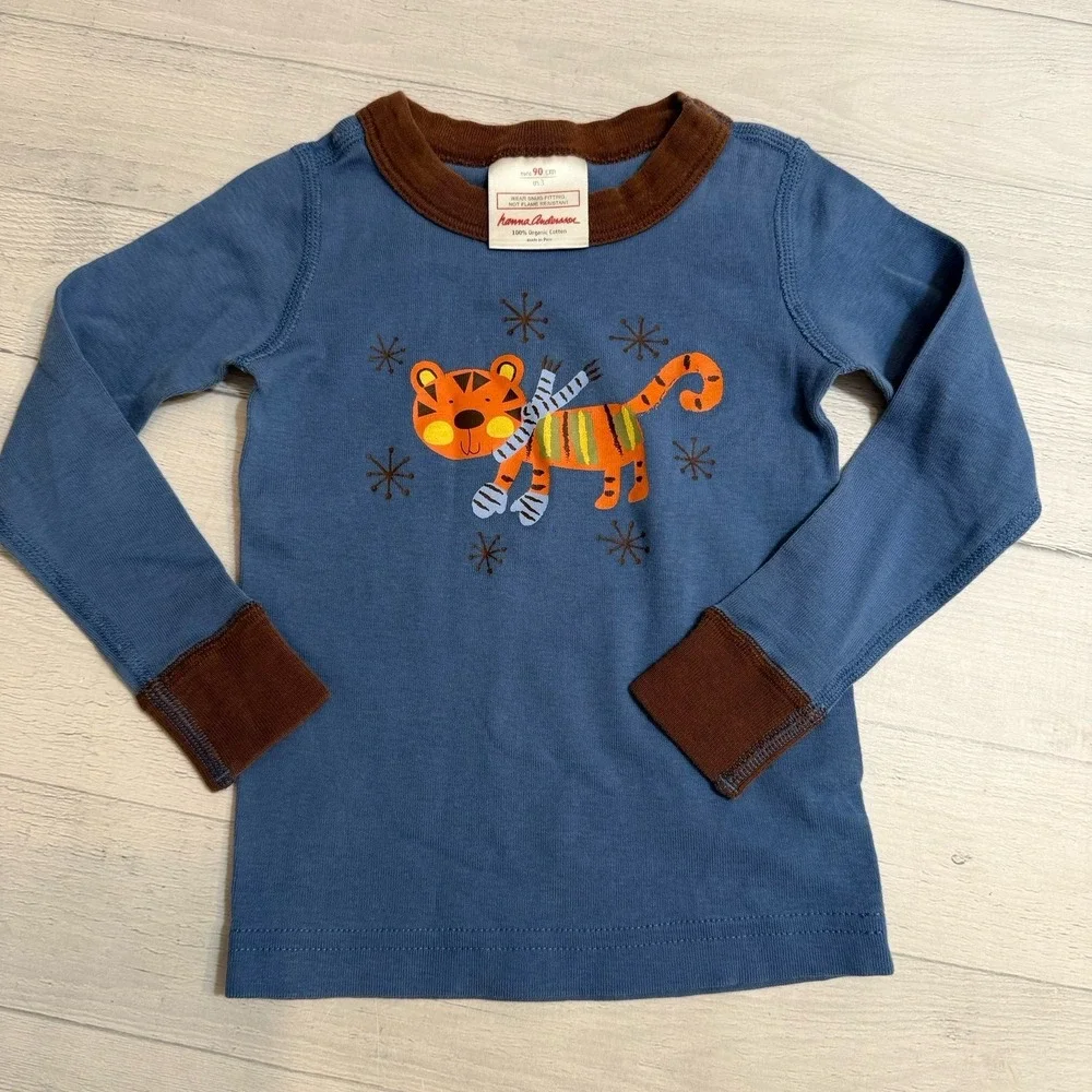Hanna Andersson kids long John pajamas winter‎ tiger brown blue stripes 90/3